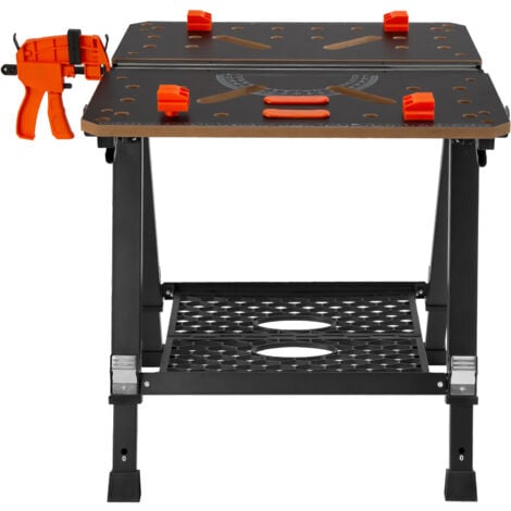 Table de travail pliante 2 en 1 Mophorn, chevalet et établi d'une capacité de 1 000 lb, hauteur réglable, pieds en acier, support à outils pliable portable avec pince à bois, 4 griffes d'établi, 2 cro