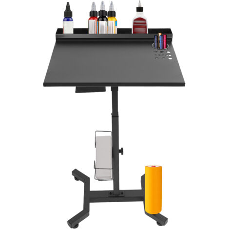 Table de travail, poste de travail, grand plateau réglable, outil de coiffure pour salon, chariot de service, chariot de coiffeur, table de bureau, chariot de travail