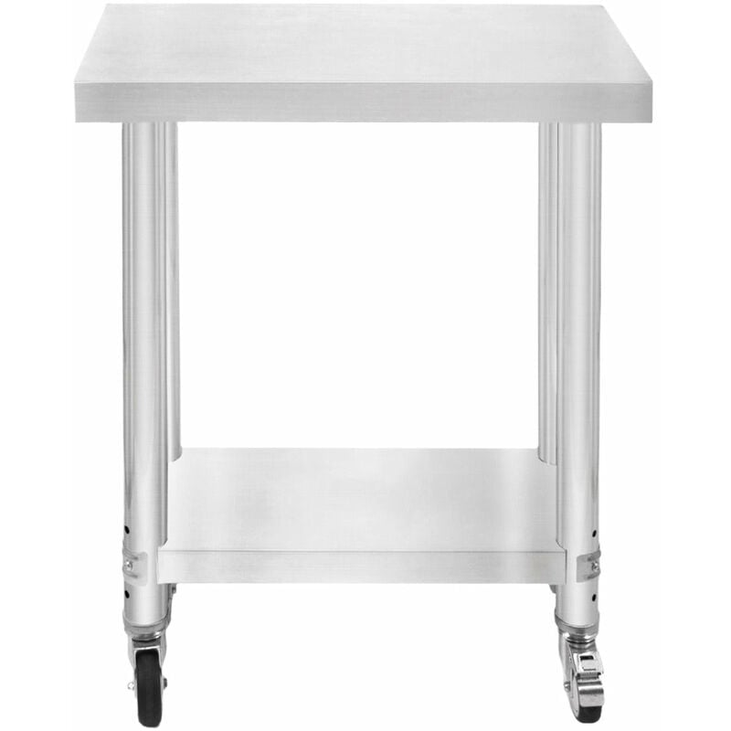 Kukoo - Table de Travail Préparation Professionelle Cuisine en Inox - 60cm x 30cm x 80cm - Plan de préparation Culinaire Chariot de Cuisine - 4 Roues