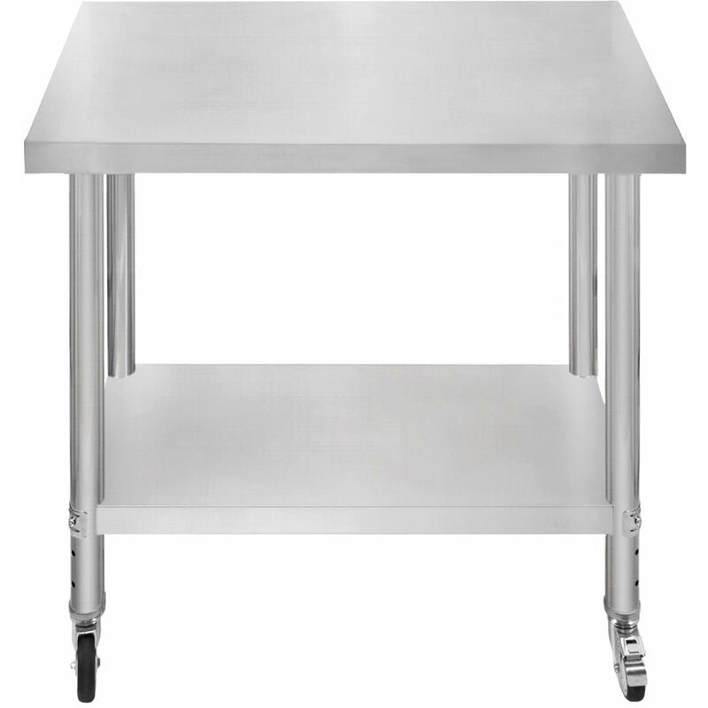 Table de Travail Préparation Professionelle Cuisine en Inox - 60cm x 90cm x 86cm - Plan de préparation Culinaire Chariot de Cuisine - 4 Roues