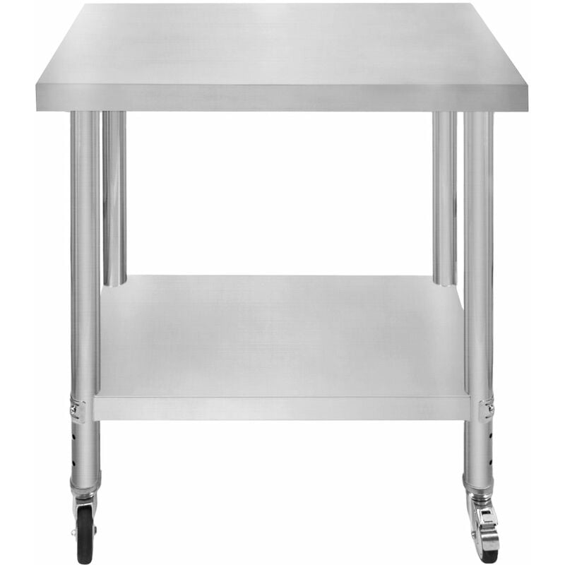 Kukoo - Table de Travail Préparation Professionelle Cuisine en Inox - 76cm x 45cm x 86cm - Plan de préparation Culinaire Chariot de Cuisine - 4 Roues