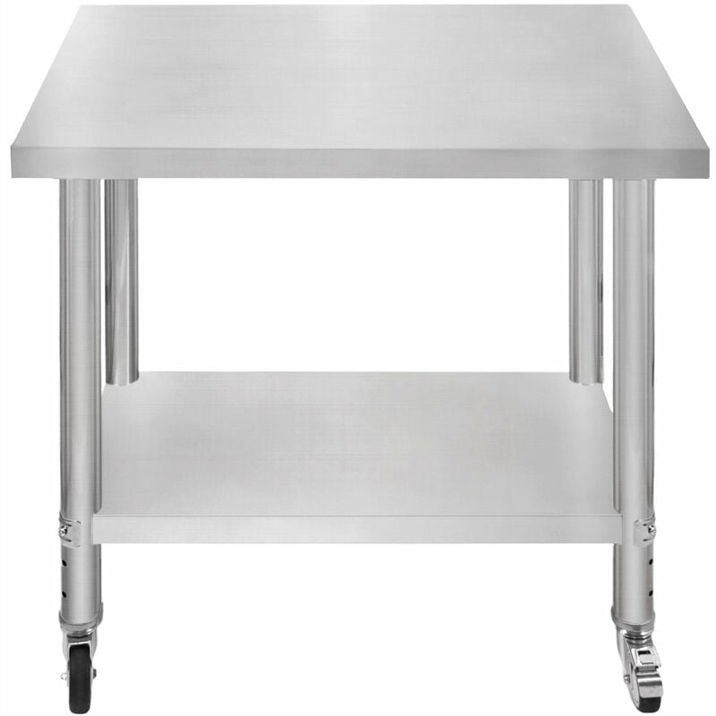 Kukoo - Table de Travail Préparation Professionelle Cuisine en Inox - 76cm x 90cm x 86cm - Plan de préparation Culinaire Chariot de Cuisine - 4 Roues