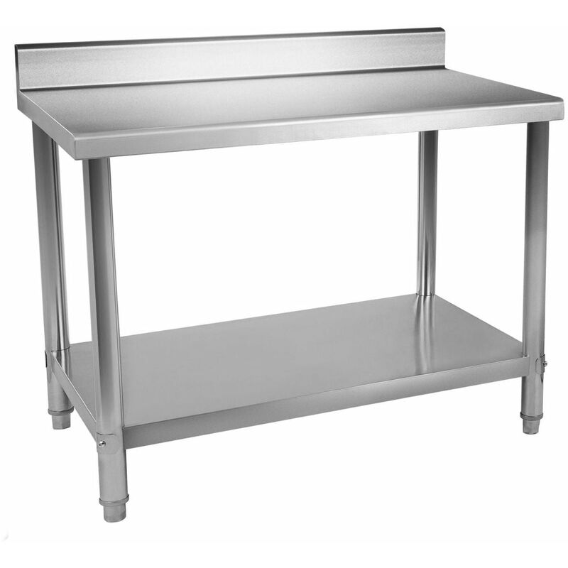 Helloshop26 - Table de travail professionnelle acier inox pieds ajustable avec rebord 120 x 60 cm