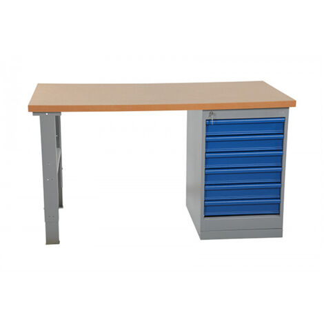 Table de travail renforcée - Bloc 6 tiroirs - Charge max 500kg - Plateau : 1600x800mm - 4232743361