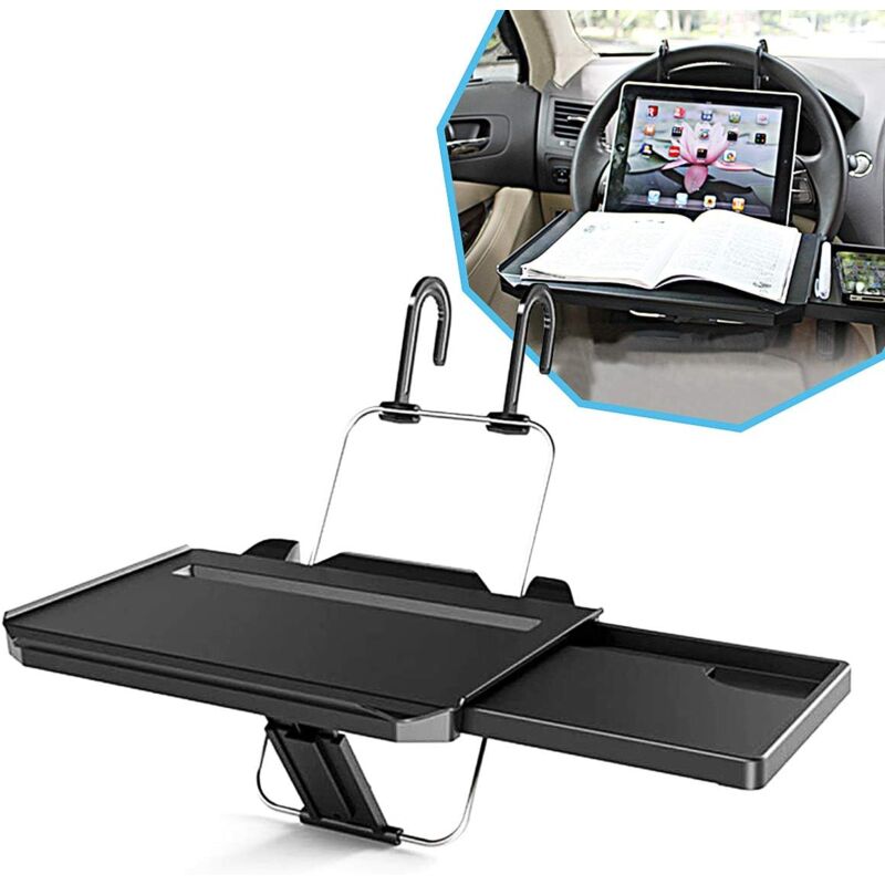 Table de volant multifonctionnelle, plateau de montage pliable amélioré pour ordinateur portable de voiture avec support de téléphone, support de