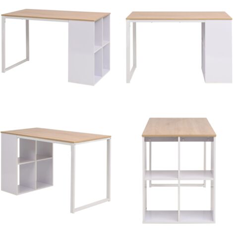 Table d'écriture 120x60x75 cm Chêne et blanc - Bureau - Meuble De Bureau - Table D'écriture - Espace De Travail - Rangement - Home & Living