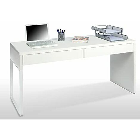 Table d`écriture avec 2 tiroirs, Table de bureau, Model Touch, Couleur : Artik White, Mesures : 138 cm (L) x 50 cm
