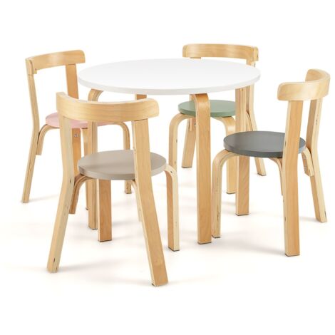 Table d'Enfant Ronde avec 4 Chaises - Bois de Peuplier et Bois de Bouleau - Style Scandinave pour Enfants 4 Ans + Coloré Maison Chic