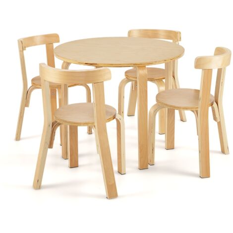 Table d'Enfant Ronde avec 4 Chaises - Bois de Peuplier et Bois de Bouleau - Style Scandinave pour Enfants 4 Ans + Naturel DESIGN IN