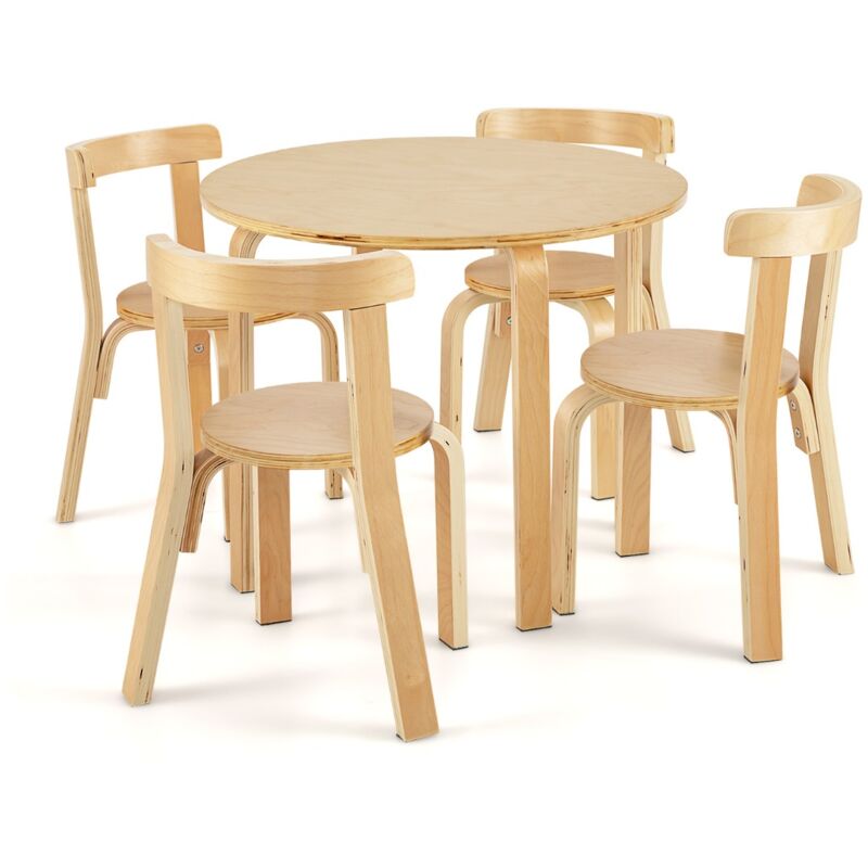Table d'Enfant Ronde avec 4 Chaises - Bois de Peuplier et Bois de Bouleau - Style Scandinave pour Enfants 4 Ans + Naturel design in