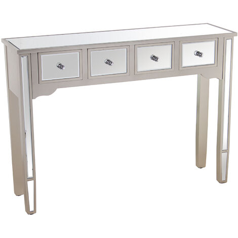 Table d'entrée bois/miroir avec 4 tiroirs Champagne 110x30x80 cm