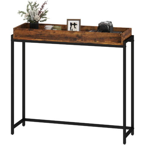 Table d'entrée, console étroite, métal, panneaux de particules, brun rustique