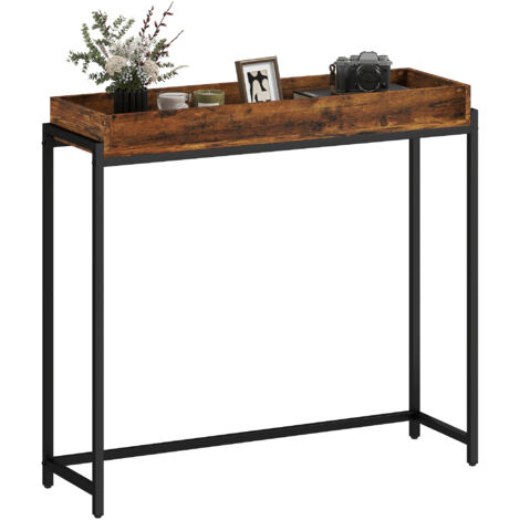 Table d'entrée, console étroite, métal, panneaux de particules, brun rustique
