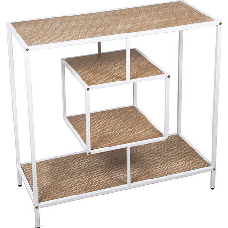 Table d'entrée métal blanc/bois Dm 80X35X80 Cm