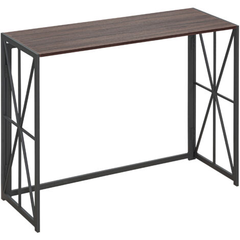 Table d’entrée pliante de style industriel en bois et métal, 100x38x80cm, marron