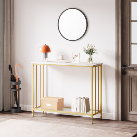 Table d’entrée, Table d’appoint, plateau en bois, Table de canapé moderne, montage facile, convient au salon ou à l’entrée, or, 97x35x11cm