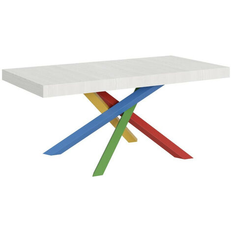 Table design blanc mat et pieds entrelacés multicouleurs 180cm Artemis