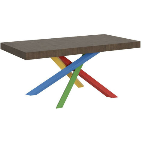Table design bois marron et pieds entrelacés multicouleurs 180cm Artemis