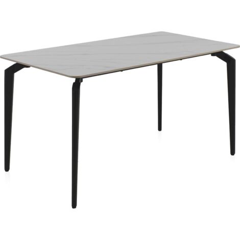 Table design céramique blanche et pieds métal noir élégante - blanc marbré et pieds noir