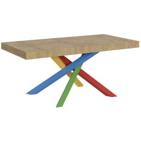 Table design chêne clair et pieds entrelacés multicouleurs 160cm Artemis