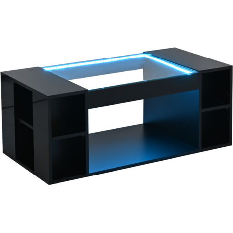 TABLE Design Élégant Intelligent Lumineux MDF et Verre Noir 100 x 50 x 40 cm