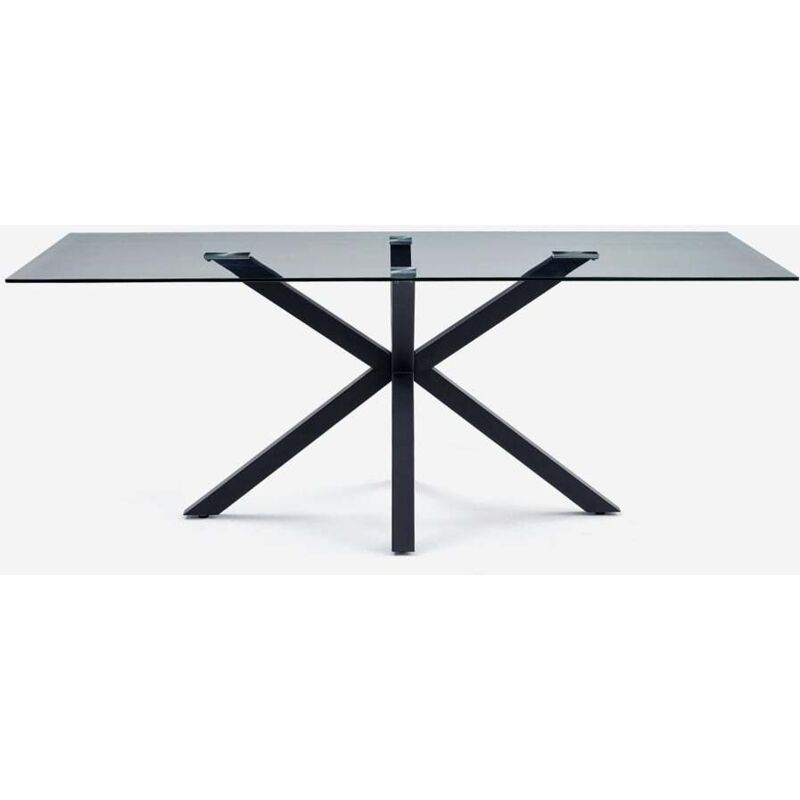 Table design moderne pieds croisés noir en verre 200x100cm Laka Table design moderne pieds croisés noir en verre 200x100cm Laka