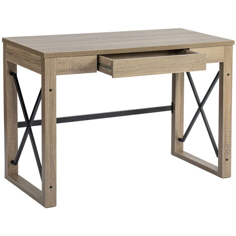 Table d'étude de bureau d'ordinateur rustique avec tiroir de rangement 112x51x76cm 5512