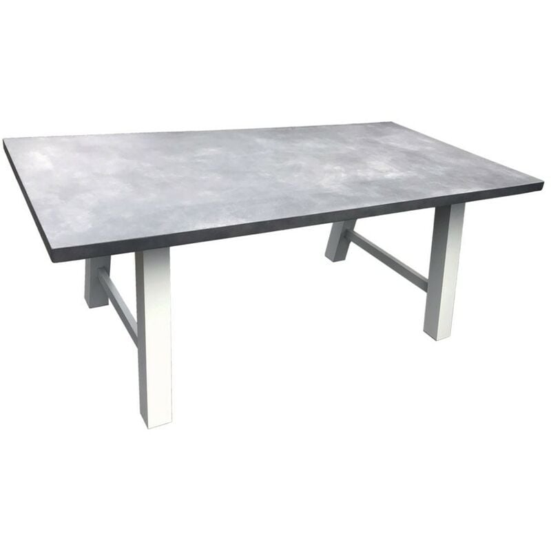 Table d'exterieur 200x100 cm en aluminium blanc avec plateau en résine à effet ciment Aluminium
