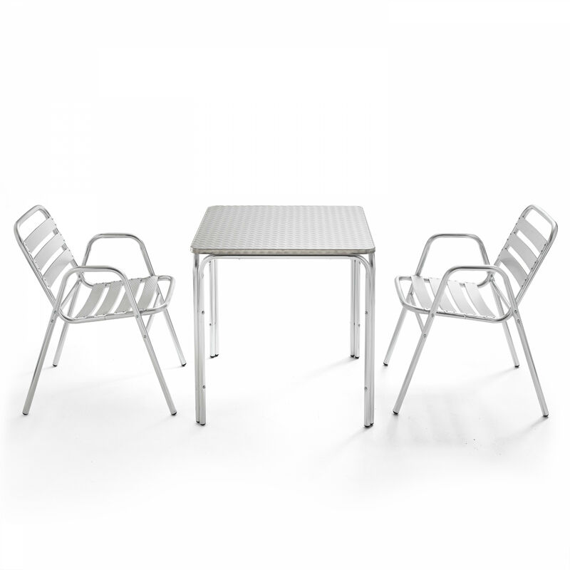 Oviala - Table de jardin carrée en aluminium et 2 fauteuils