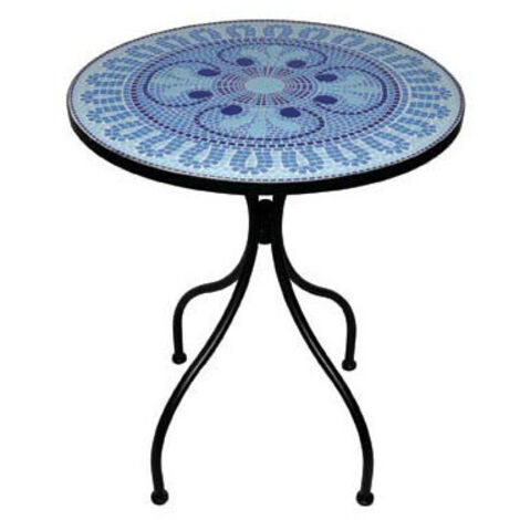 TABLE D'EXTERIEUR DECOJARDIN HELLAS EN ACIER NOIR ET PLATEAU AVEC CERAMIQUE DECOREE 80CM