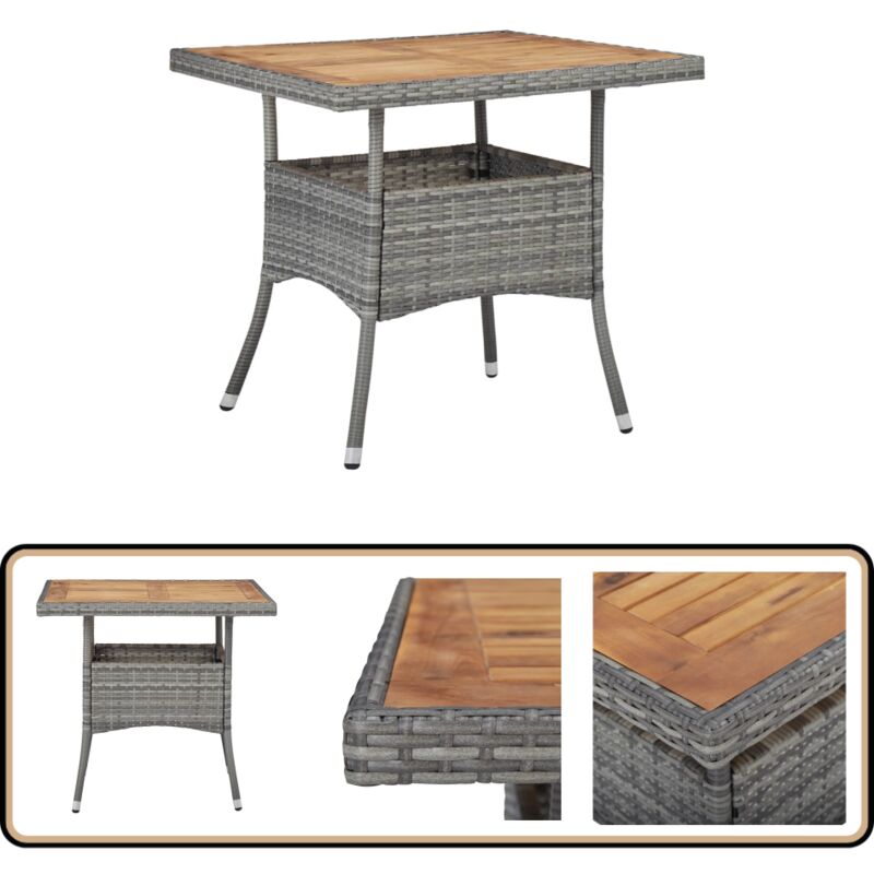 Table d'extérieur Gris Résine tressée et bois d'acacia solide - Table De Jardin - Table Extérieure - Table Acacia - Table Résine Tressée - Mobilier