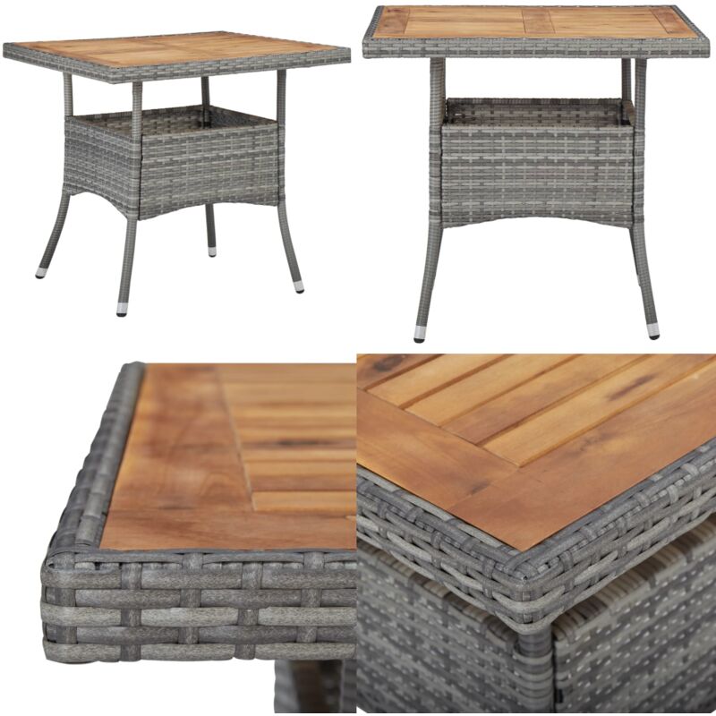 Table d'extérieur Gris Résine tressée et bois d'acacia solide - Table De Jardin - Table Extérieure - Table Acacia - Table Résine Tressée - Mobilier