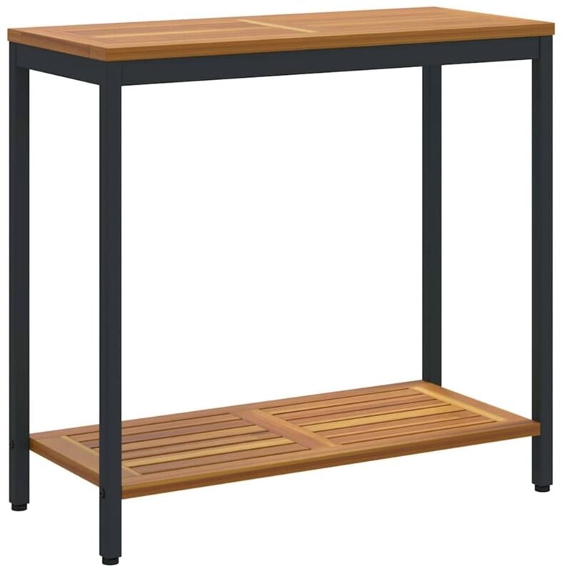 Table d'extérieur Naturel et Noir 35x80x75 cm en Bois Massif et Acier vidaXL