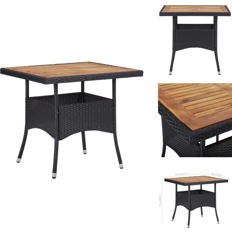 Table d'extérieur Noir Résine tressée et bois d'acacia solide - Table De Jardin - Table Extérieure - Table Acacia - Table Résine Tressée - Mobilier