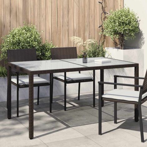 Table d'extérieur Table de salon de jardin - 150x90x75 cm Verre trempé/résine tressée Marron BV694961 - BonneVie