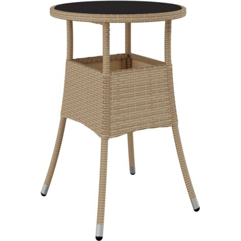 Table d'extérieur Table de salon de jardin - Ø60x75 cm Verre trempé/résine tressée Beige BV194324 - BonneVie
