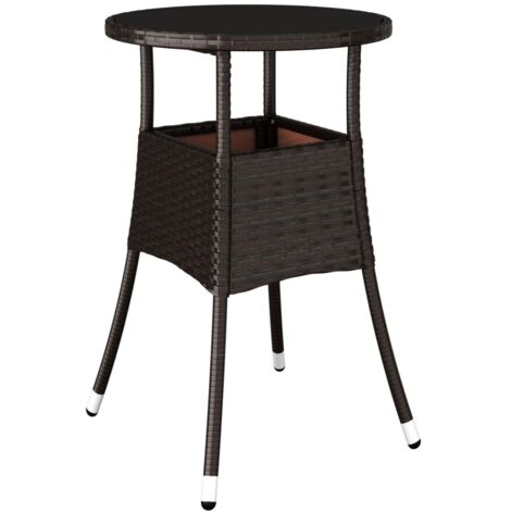 Table d'extérieur Table de salon de jardin - Ø60x75 cm Verre trempé/résine tressée Marron BV962980 - BonneVie