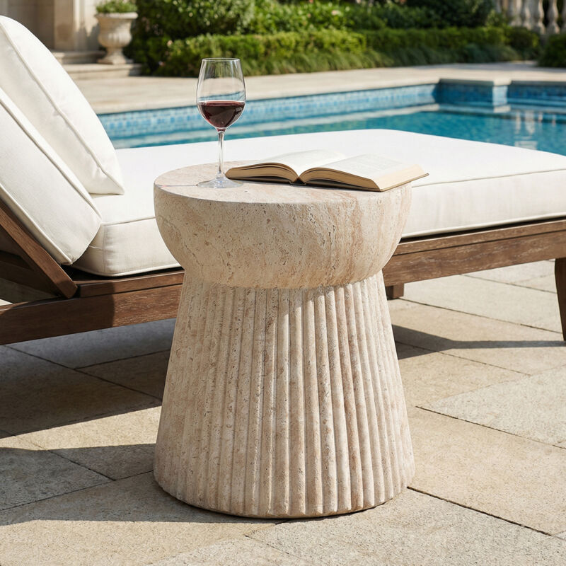 Table d'extérieur Tables d'appoint de jardin 38x38x43cm Table Ronde en MgO pour intérieurs et extérieurs pour jardin balcon piscine Salon de jardin