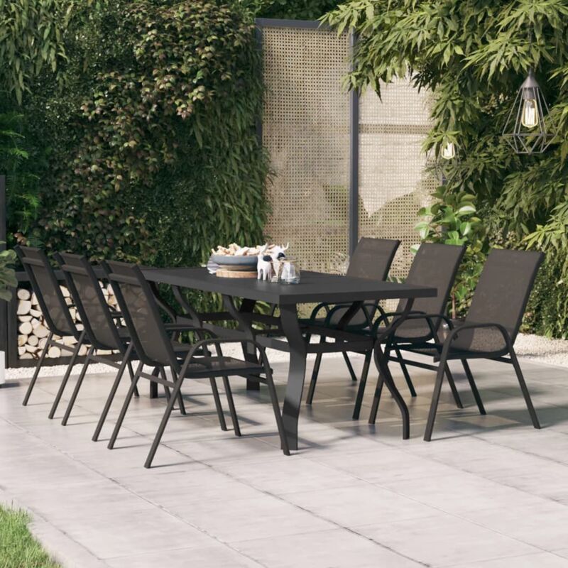 Table d'extérieur,Table de jardin Noir 180x80x70 cm Acier et verre CFW53352