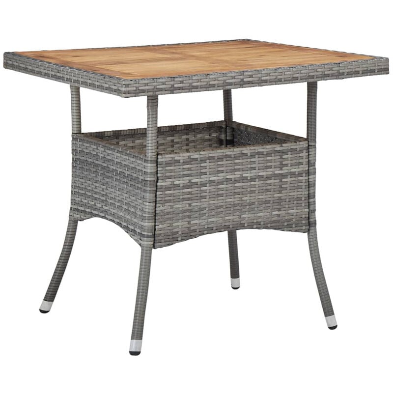 Table d'extérieur Gris Résine tressée et bois d'acacia solide, 80 x 80 x 75 cm - 80 x 80 x 75 cm