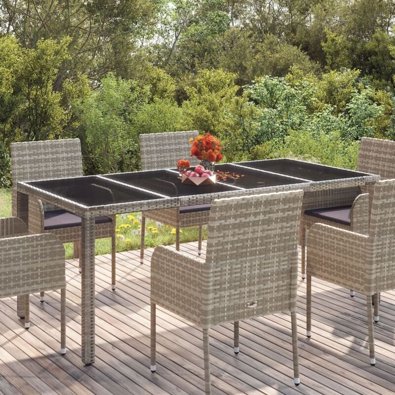 Design In - Table d'extérieur Table de salon de jardin - dessus en verre Gris 190x90x75cm Résine tressée BV457197
