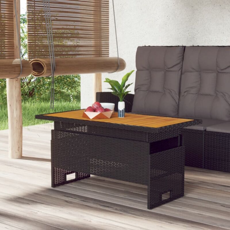 Bonnevie - Table d'extérieur Table de salon de jardin - noir 100x50x43/63 cm acacia et résine tressée BV693951