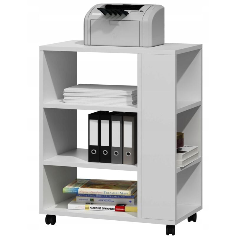 Table d'imprimante multifonctionnelle à roulettes, blanche