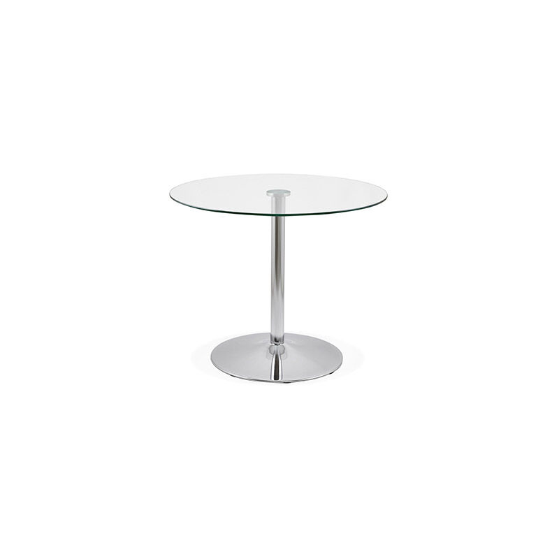 table à manger ronde 90 cm en verre et métal chromé