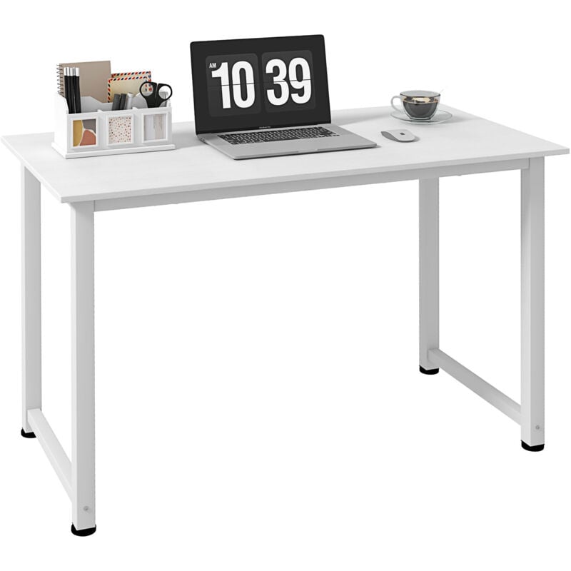 Homcom - Table d'ordinateur 120L x 60l x 76H cm chêne et blanc multifonction grand plateau cadre robuste en métal blanc