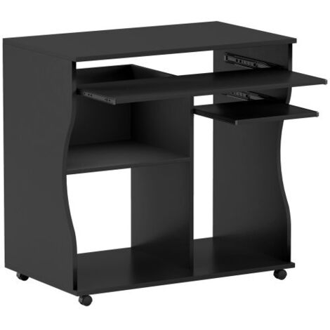Table d'ordinateur Bureau à roulettes Table de Bureau avec tablette clavier, PC Table Noir 80 x 48 x 75 cm