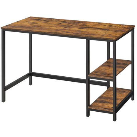 Table d’Ordinateur, Bureau avec Rangement, avec 2 Étagères Réversibles, Poste de Travail, pour Télétravail, Salon, Cadre en Acier, Style Industriel, Marron et Noir