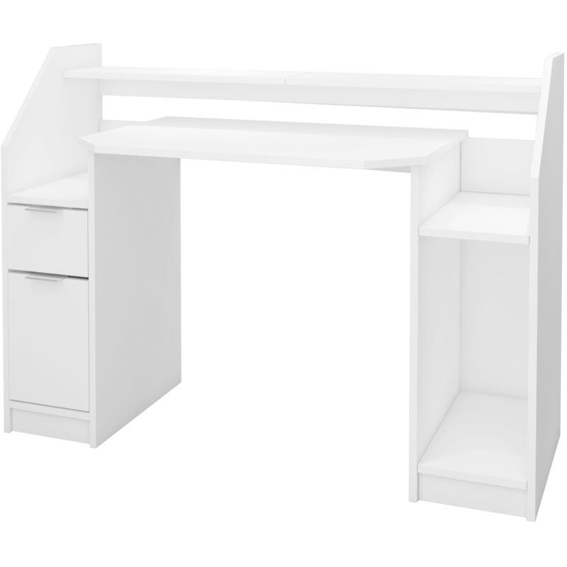 Ml-design - Bureau d'Ordinateur, Blanc, 123,2 x 90 x 55 cm, avec Tiroir, Porte, Espace Rangement et Étagères Ouvertes, en mdf Mélamine, Montage