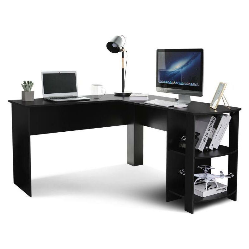 Mondeer - Bureau d'angle table de travail bureau d'ordinateur en L-forme 140 x 130 x 72 cm Noir