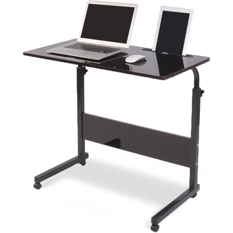 Sinbinta - Table d'ordinateur pour ordinateur portable réglable en hauteur avec roulettes, 80 40 cm - Noir